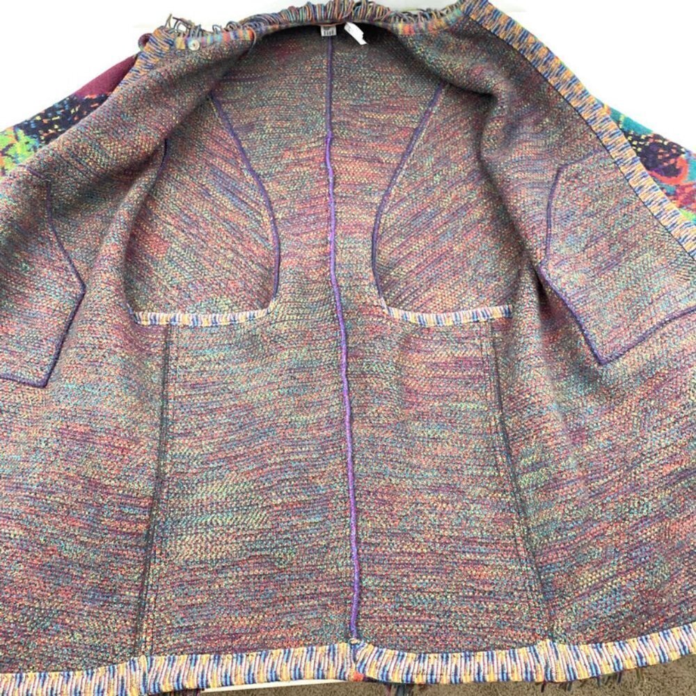 Missoni Vintage 80s 100% Wool Fringe Artsy Colorful Knit Jacket Poncho Women's M - Picture 11 of 16